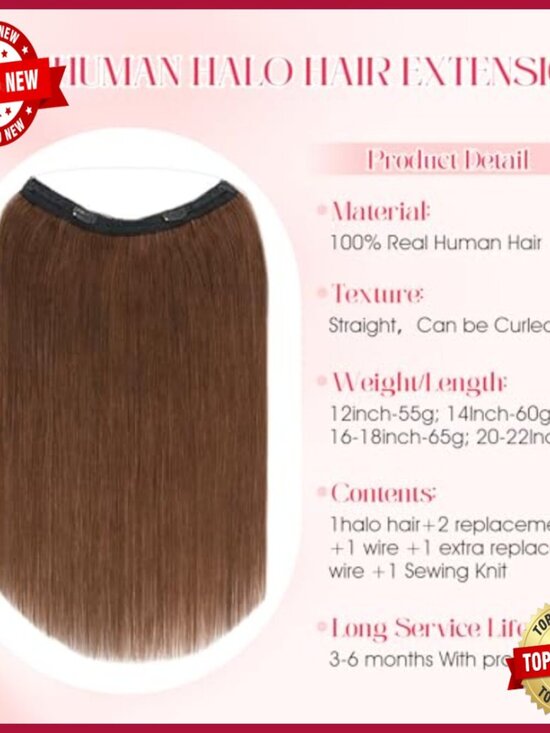 16 Inch Real Human Hair Halo Extensions with Invisible Wire for Volume